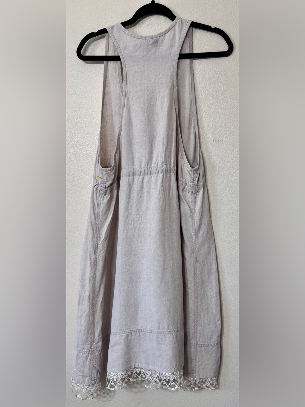 Eileen Fisher Organic Linen Lace Trim Drawstring Midi Dress XL Gray - Picture 6 of 7